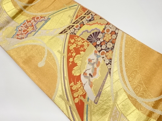 JAPANESE KIMONO / VINTAGE FUKURO OBI / WOVEN CRANES & BRIDGE